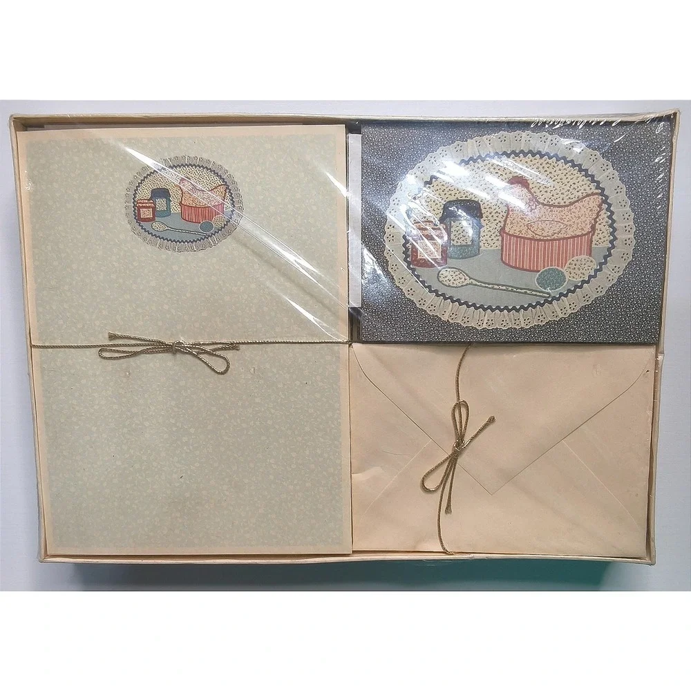 Cottagecore Montag Country Hen Nest Applique Stationery Set Blue Vintage 1983‎